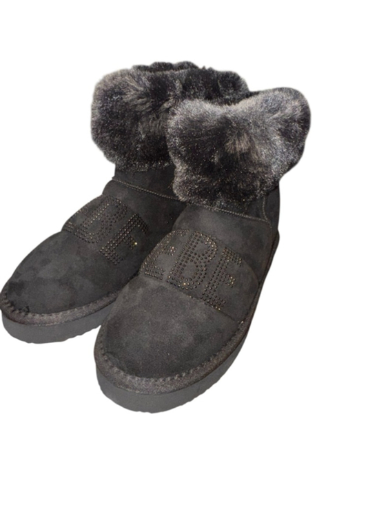 bebe Shoes - Women's Bebe Black Faux Fur Rhinestone Winter Boots US 7